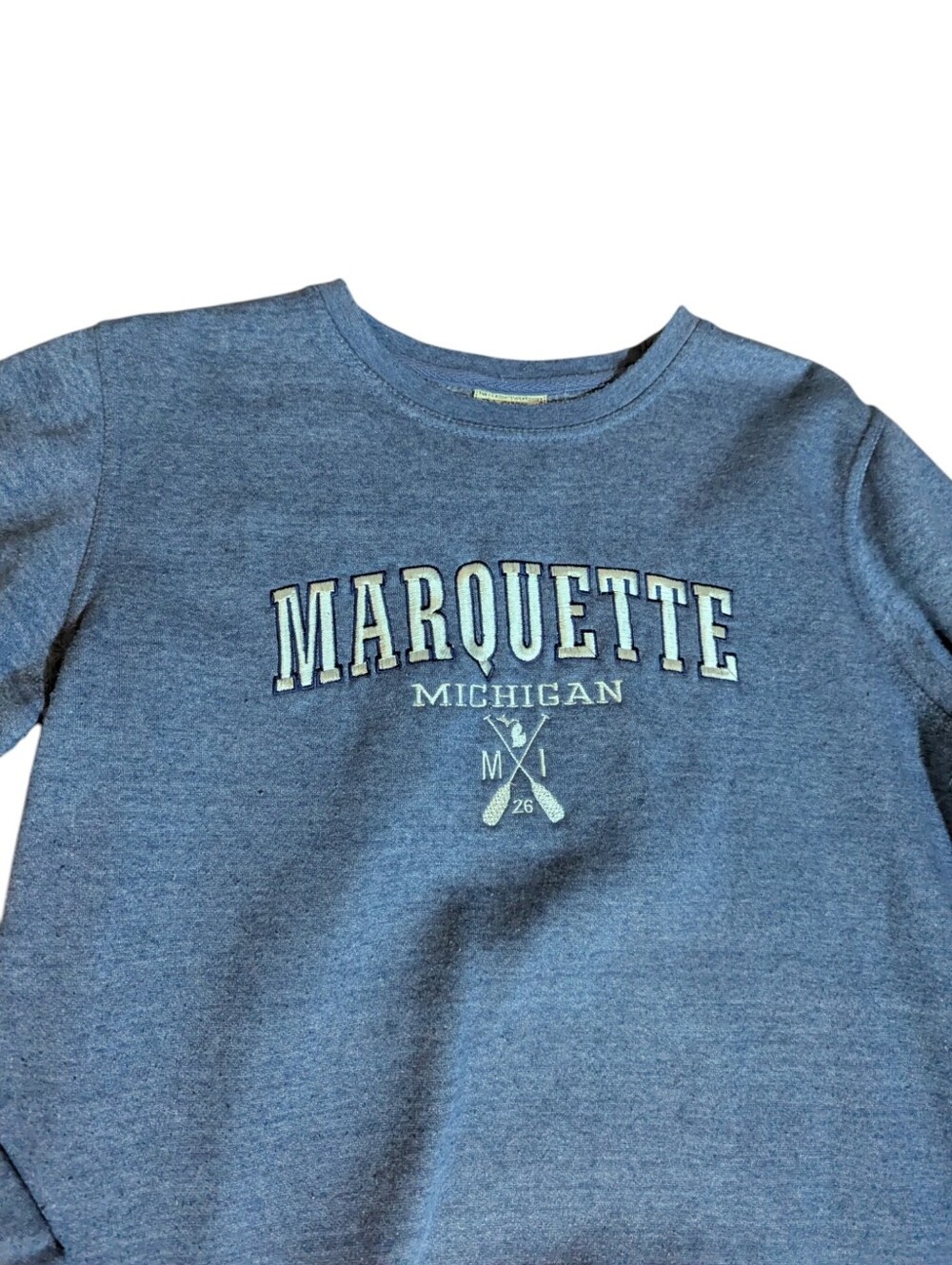 Marquette Michigan blue Crewneck Fleece Sweatshirt Casual Normcore NWOT Sz S - Picture 4 of 7